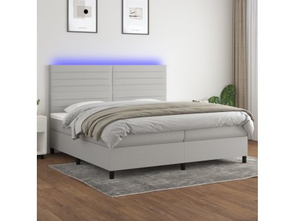vidaXL Posteľ boxsping s matracom a LED bledosivá 200x200 cm látka