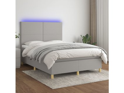 vidaXL Posteľ boxsping s matracom a LED bledosivá 140x200 cm látka