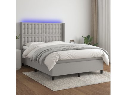 vidaXL Posteľ boxsping s matracom a LED bledosivá 140x200 cm látka