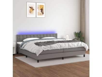 vidaXL Posteľ boxsping s matracom a LED tmavosivá 200x200 cm látka