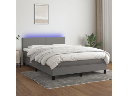 vidaXL Posteľ boxsping s matracom a LED tmavosivá 140x190 cm látka