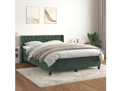 vidaXL Posteľný rám boxsping s matracom tmavozelený 140x200 cm zamat