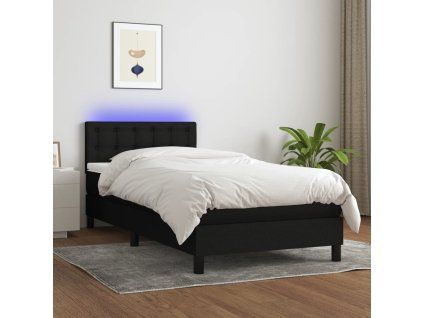vidaXL Posteľ boxsping s matracom a LED čierna 90x200 cm látka