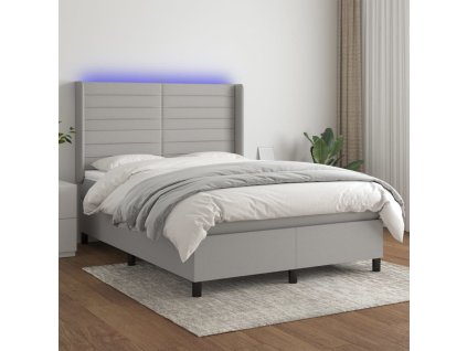vidaXL Posteľ boxsping s matracom a LED bledosivá 140x200 cm látka