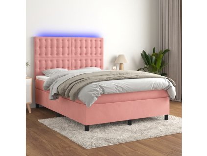 vidaXL Posteľný rám boxsping s matracom a LED ružový 140x200 cm zamat