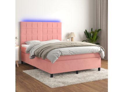 vidaXL Posteľný rám boxsping s matracom a LED ružový 140x190 cm zamat