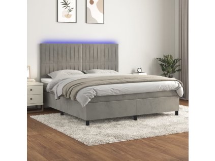 vidaXL Posteľ boxsping s matracom a LED bledosivá 180x200 cm zamat