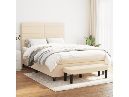 vidaXL Posteľný rám boxspring s matracom krémový 140x200 cm látka