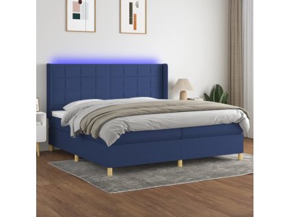 vidaXL Posteľ boxsping s matracom a LED modrá 200x200 cm látka