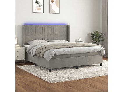 vidaXL Posteľ boxsping s matracom a LED bledosivá 180x200 cm zamat