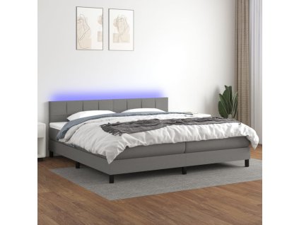 vidaXL Posteľ boxsping s matracom a LED tmavosivá 200x200 cm látka