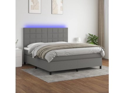 vidaXL Posteľ boxsping s matracom a LED tmavosivá 180x200 cm látka