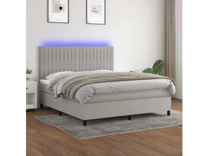vidaXL Posteľ boxsping s matracom a LED bledosivá 180x200 cm látka