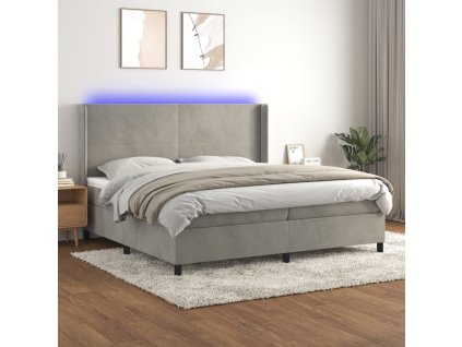 vidaXL Posteľ boxsping s matracom a LED bledosivá 200x200 cm zamat