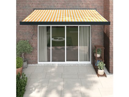 VidaXL Zaťahovacia markíza žltá a biela 3x2,5 m látka a hliník