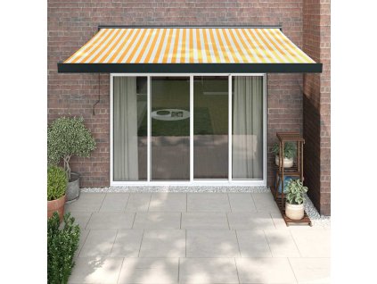 VidaXL Zaťahovacia markíza žltá a biela 3,5x2,5 m látka a hliník