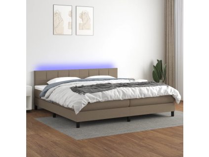 vidaXL Posteľ boxsping s matracom a LED sivohnedá 200x200 cm látka