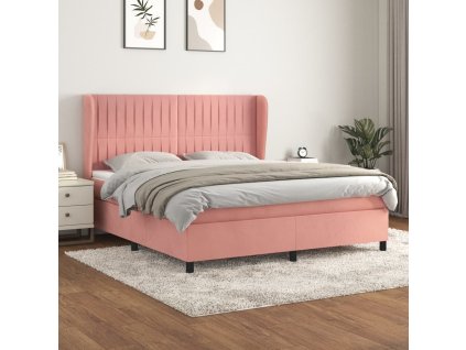 vidaXL Posteľný rám boxsping s matracom ružový 160x200 cm zamat