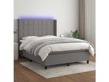 vidaXL Posteľ boxsping s matracom a LED tmavosivá 140x200 cm látka