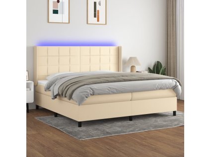 vidaXL Posteľ boxsping s matracom a LED krémová 200x200 cm látka