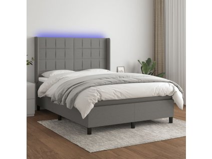vidaXL Posteľ boxsping s matracom a LED tmavosivá 140x190 cm látka