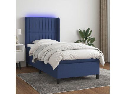 vidaXL Posteľ boxsping s matracom a LED modrá 90x200 cm látka