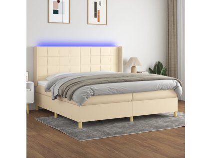 vidaXL Posteľ boxsping s matracom a LED krémová 200x200 cm látka