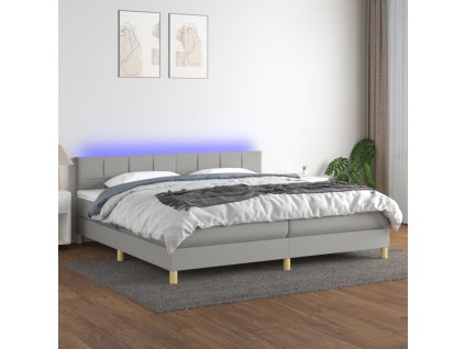 vidaXL Posteľ boxsping s matracom a LED bledosivá 200x200 cm látka