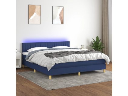vidaXL Posteľ boxsping s matracom a LED modrá 180x200 cm látka