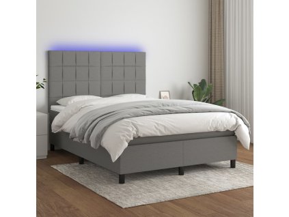 vidaXL Posteľ boxsping s matracom a LED tmavosivá 140x190 cm látka