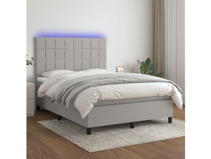 vidaXL Posteľ boxsping s matracom a LED bledosivá 140x200 cm látka