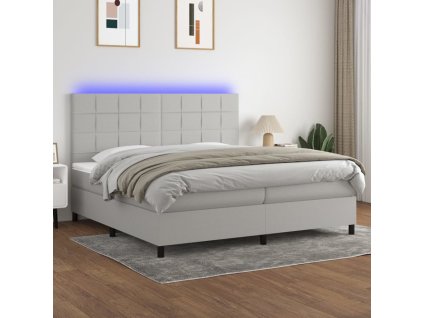 vidaXL Posteľ boxsping s matracom a LED bledosivá 200x200 cm látka