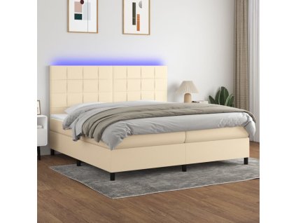 vidaXL Posteľ boxsping s matracom a LED krémová 200x200 cm látka