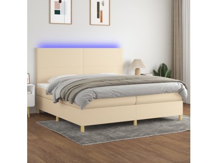 vidaXL Posteľ boxsping s matracom a LED krémová 200x200 cm látka