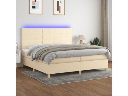vidaXL Posteľ boxsping s matracom a LED krémová 200x200 cm látka