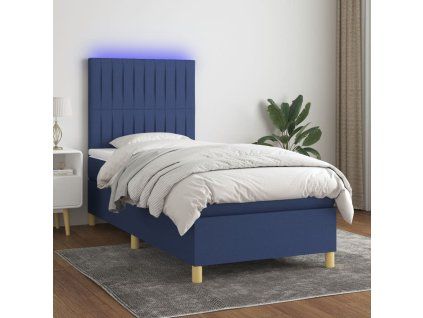 vidaXL Posteľ boxsping s matracom a LED modrá 90x200 cm látka