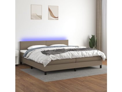 vidaXL Posteľ boxsping s matracom a LED sivohnedá 200x200 cm látka