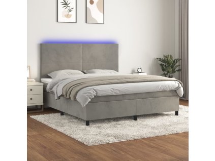 vidaXL Posteľ boxsping s matracom a LED bledosivá 180x200 cm zamat