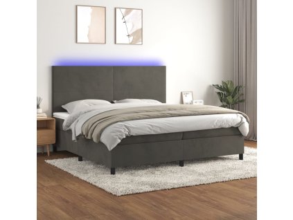 vidaXL Posteľ boxsping s matracom a LED tmavosivá 200x200 cm zamat