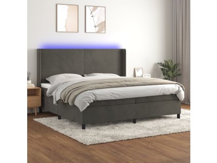 vidaXL Posteľ boxsping s matracom a LED tmavosivá 200x200 cm zamat