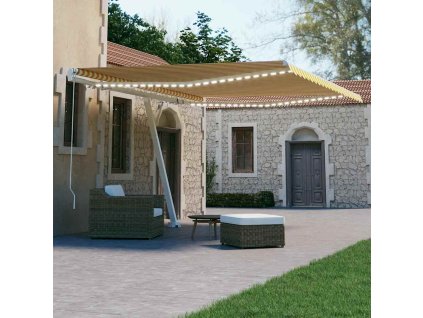 vidaXL Ručne zaťahovacia markíza s LED 400x300 cm žltá a biela