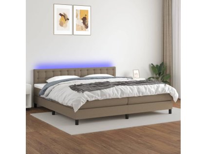 vidaXL Posteľ boxsping s matracom a LED sivohnedá 200x200 cm látka