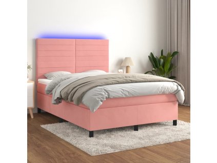 vidaXL Posteľný rám boxsping s matracom a LED ružový 140x200 cm zamat