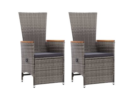 vidaXL Sklápacie záhradné kreslá 2 ks s podložkami sivé polyratanové