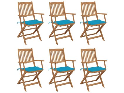 vidaXL Skladacie záhradné stoličky so sedákmi 6 ks akáciový masív
