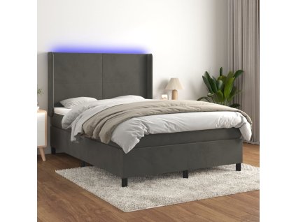 vidaXL Posteľ boxsping s matracom a LED tmavosivá 140x200 cm zamat