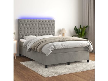 vidaXL Posteľ boxsping s matracom a LED bledosivá 140x190 cm zamat