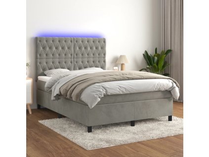 vidaXL Posteľ boxsping s matracom a LED bledosivá 140x200 cm zamat