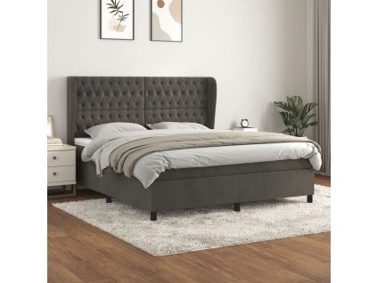 vidaXL Posteľný rám boxspring s matracom tmavosivý 160x200 cm zamat