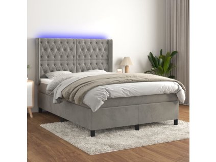 vidaXL Posteľ boxsping s matracom a LED bledosivá 140x200 cm zamat